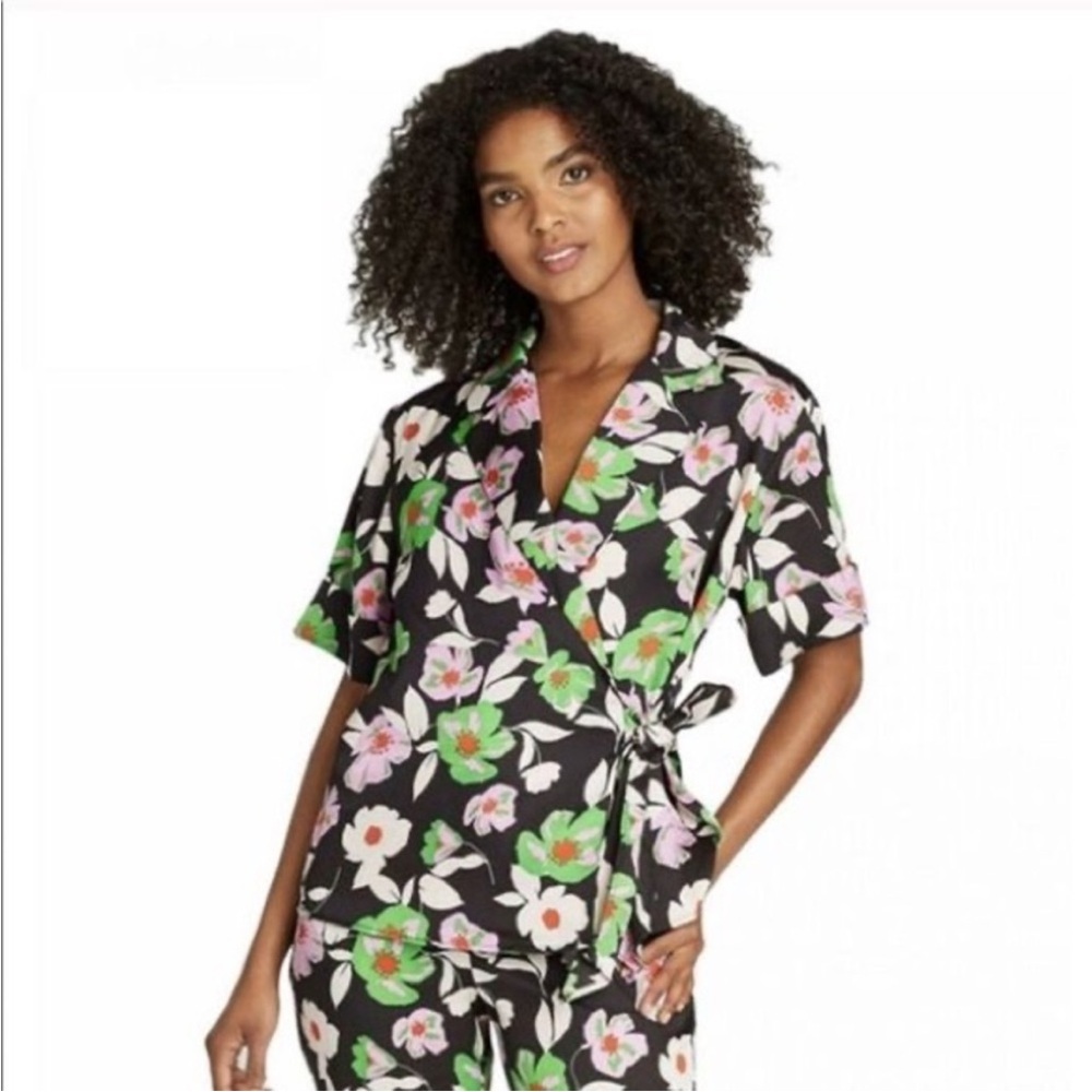 Who What Wear Floral Wrap Blouse